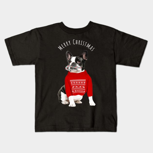 French Bulldog Frenchie Merry Christmas Kids T-Shirt by Collagedream